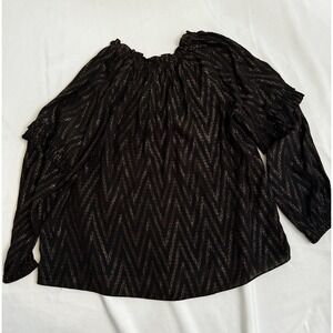 LUMINARY Bronze Metallic Shimmer Long Sleeve Top With Flutter Sleeves Size Small